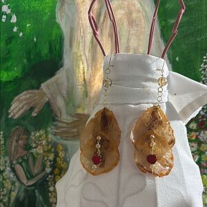 Elegant Gold and Red Leaf Earrings